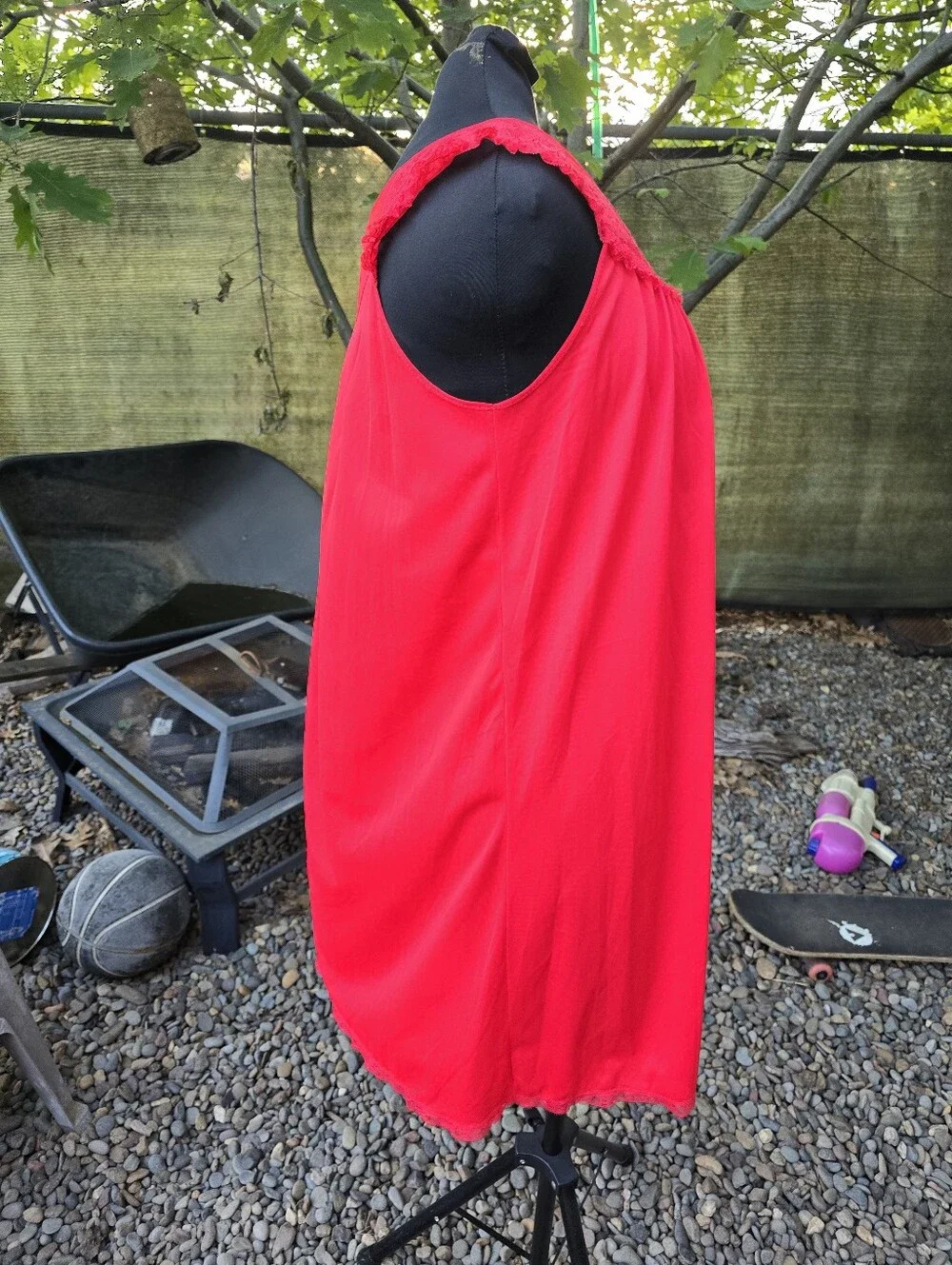 Vtg 60's Red Sheer Nylon Peignoir Robe and Slip Dress Coquette PinUp Old Glamour - Picture 6 of 12